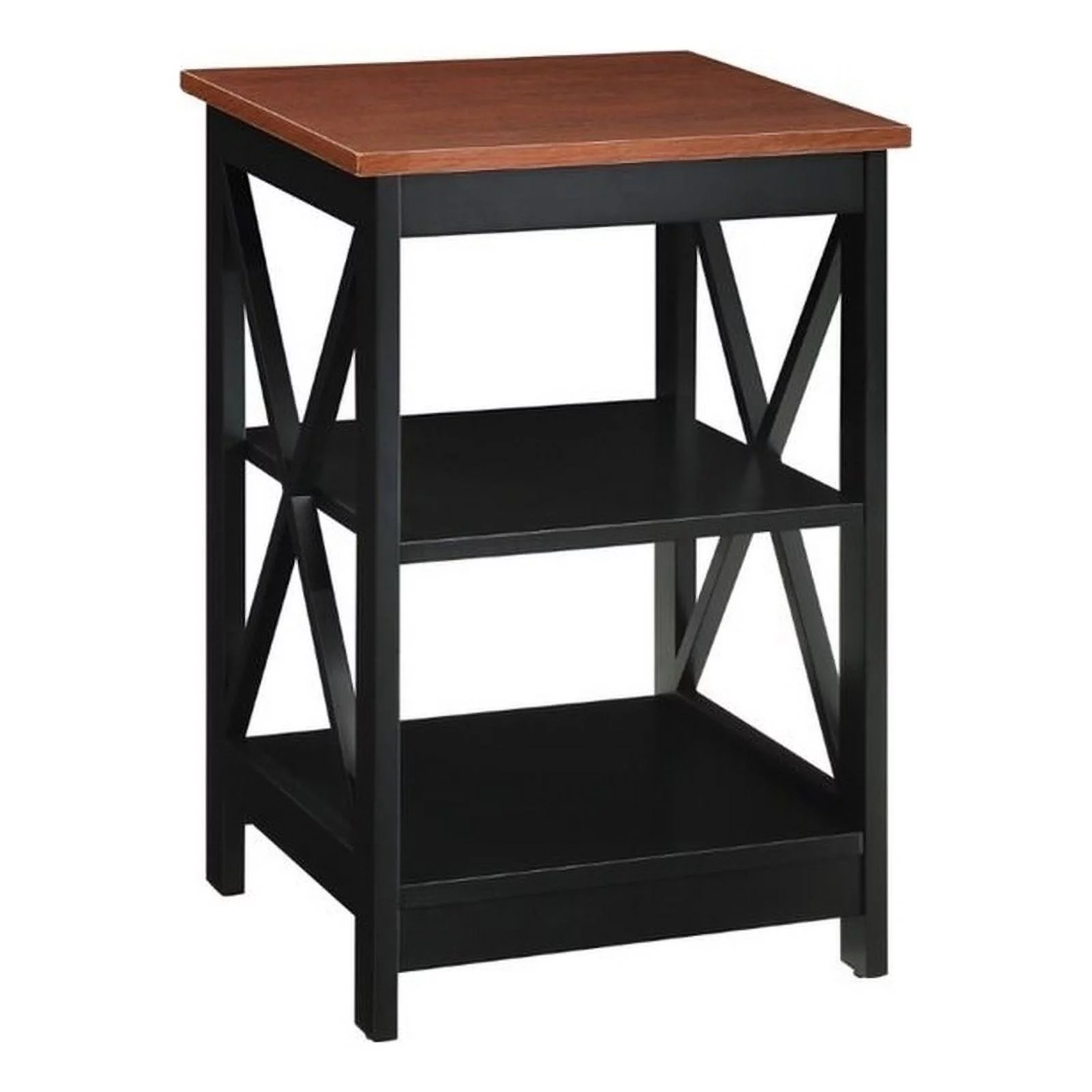 Pemberly Row Transitional Wood End Table with Middle & Bottom Shelf in Cherry