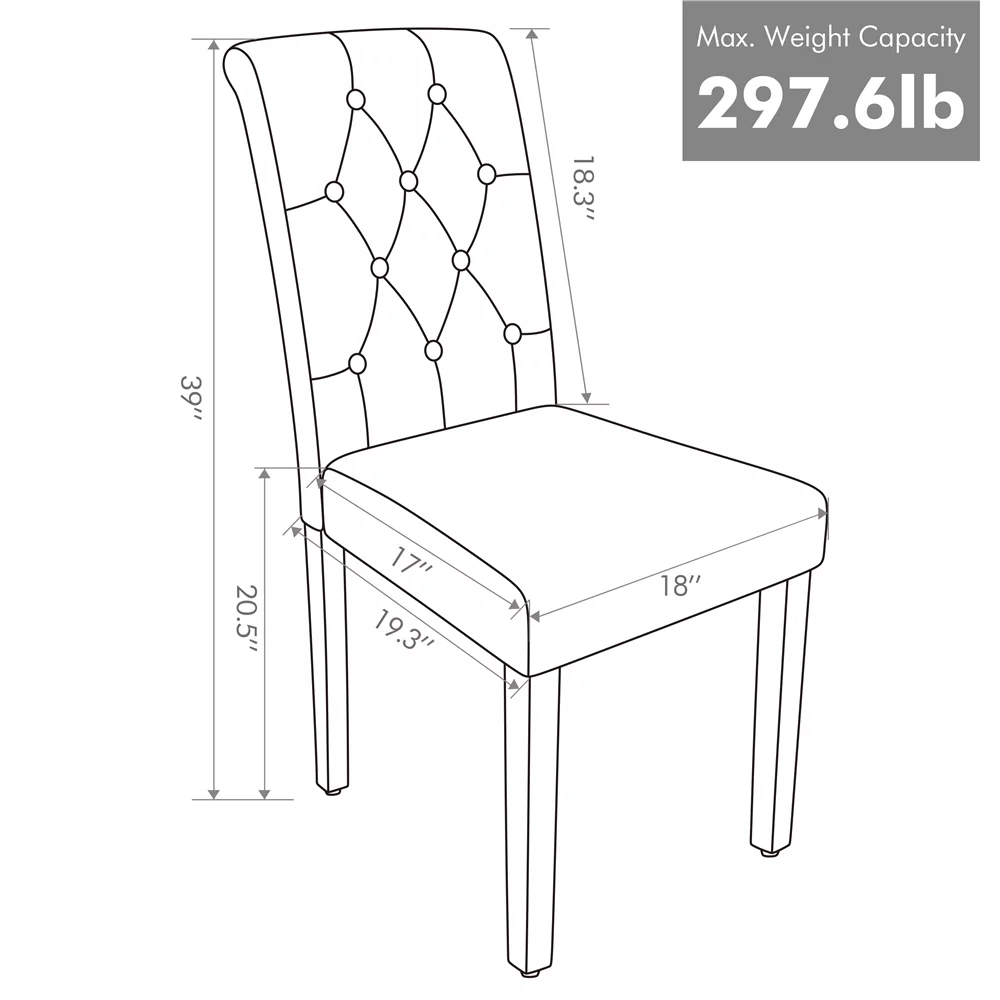 SMILE MART Modern Tufted Padded Dining Chair with Tall Back, Set of 2, Gray