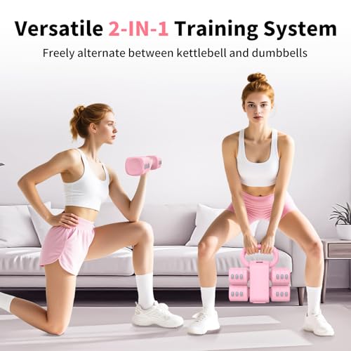 2-in-1 Adjustable Dumbbells Set, 4 Levels Weight Dumbbells Set for Women Men, Each 2.2/3.3/4.4/5.5lb Hand Weights with Kettlebell Form for Home Gym Exercise Training