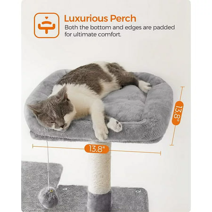 Feandrea Cat Tree Cat Tower Cat Condo with Scratching Posts Hammock Cat Activity Center Light Gray