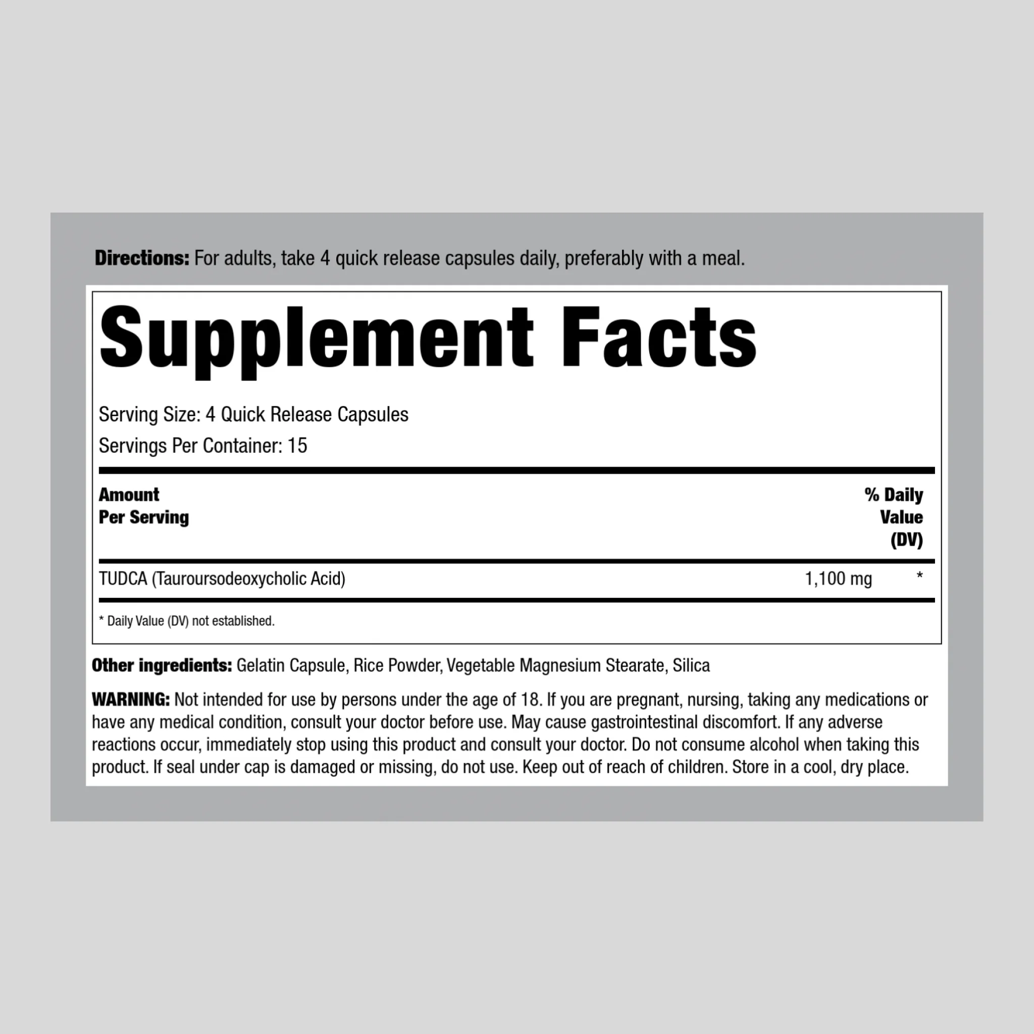 Tudca Supplement 1100mg | 60 Capsules | Non-GMO, Gluten Free | By Piping Rock