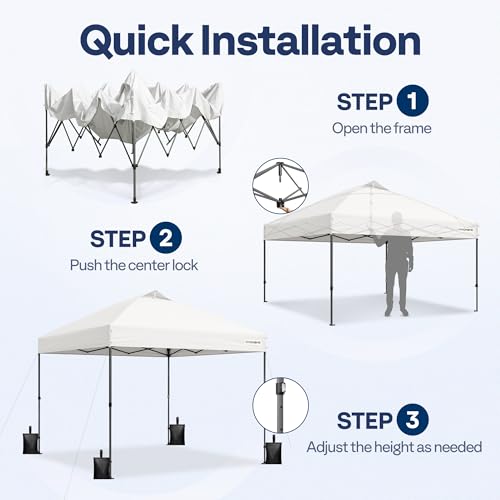 VIVOHOME 10x10ft Pop Up Canopy Tent One Push Setup Outdoor Portable Shelter Tent Heavy Duty with Wheel Carry Bag and 4 Sandbags, White