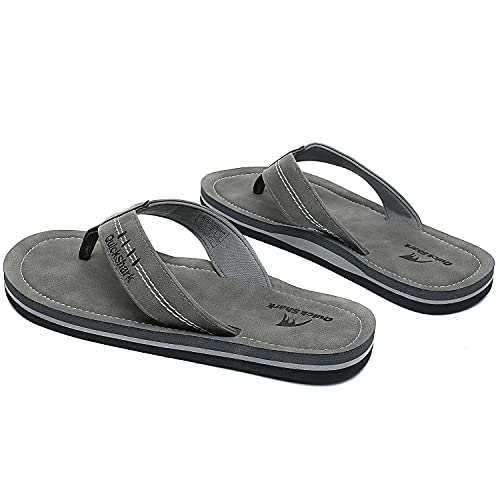 Quickshark Mens Flip Flops Leather Thong Sandals Arch Support Beach Slippers