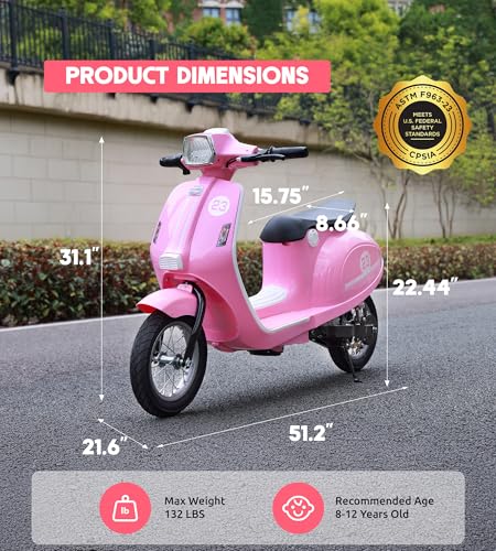 Kids Motorcycle, 2 Wheel Electric Motorcycle for Girls Ages 8-14, 24V Ride on Toys with Music, Story, Headlight, 3 Speed Options, Up to 60min Ride Time, for Riders up to 143 lbs, Easy Assemble, Pink
