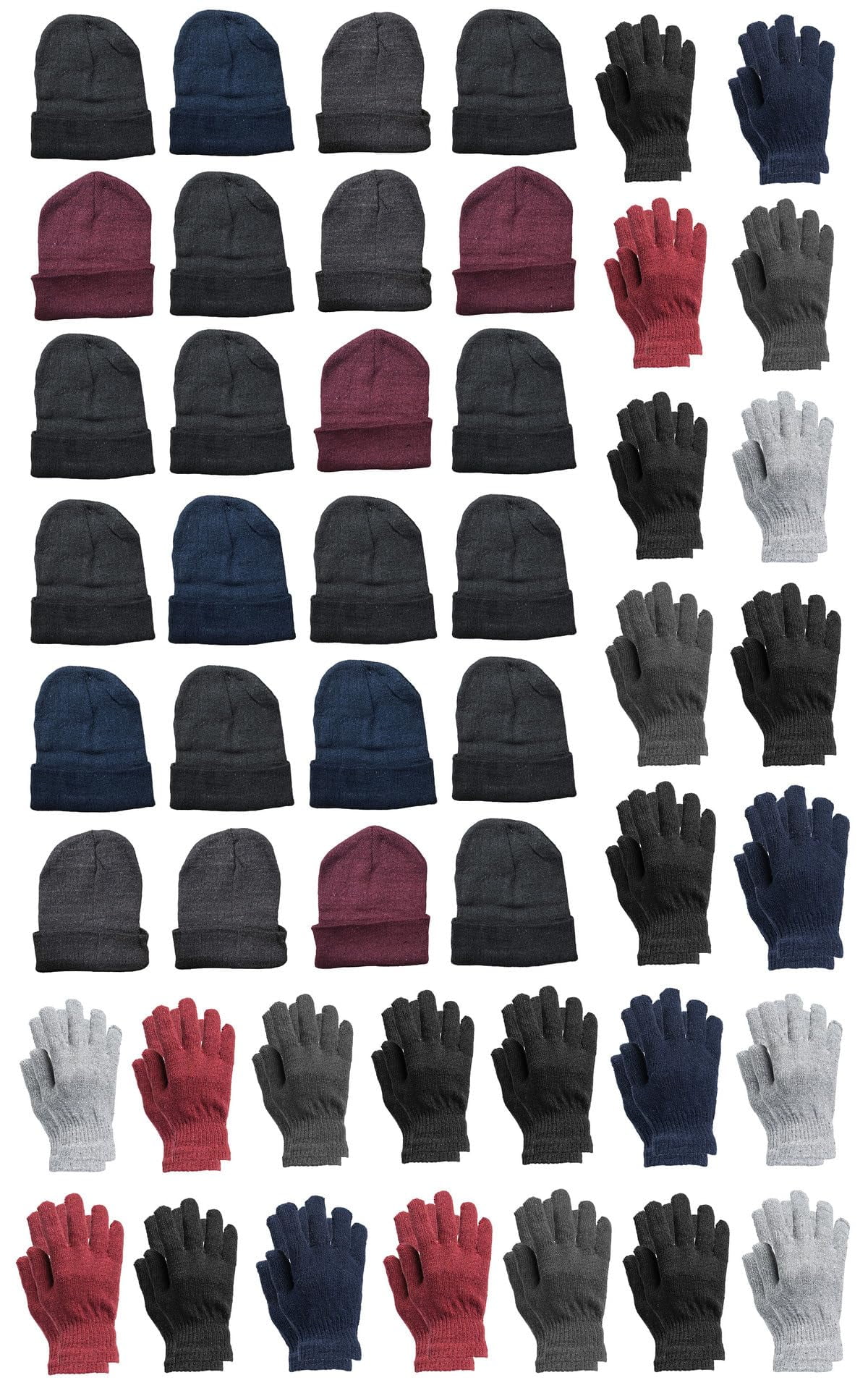 Yacht & Smith 48 Pack Wholesale Bulk Winter Thermal Beanies Skull Caps, Thermal Gloves Unisex (Hat Glove Set A)