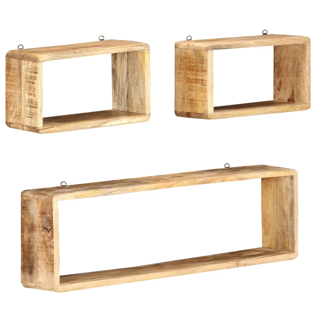 3 Piece Wall Cube Shelf Set Solid Wood Mango