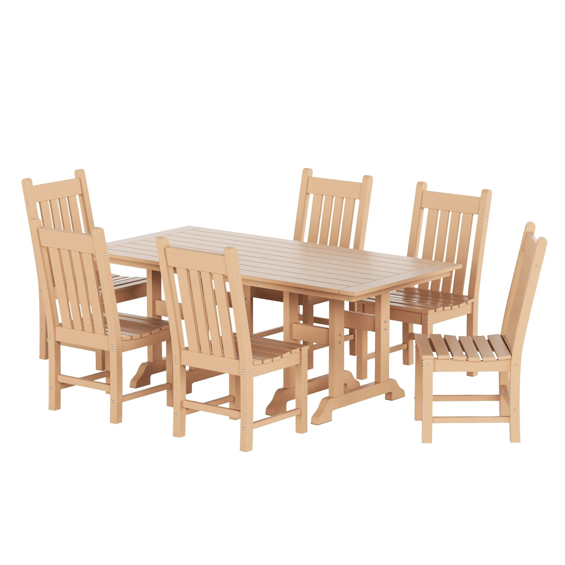 Polytrends Laguna 7-Piece Rectangular Poly Eco-Friendly All Weather Outdoor Dining Set Teak
