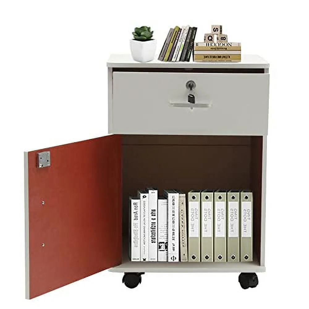 OUKANING 2-Tier Rolling Office Cabinet Organizer 1-Drawer Printer Table File Storage Cabinet Filing Cabinet with Lock