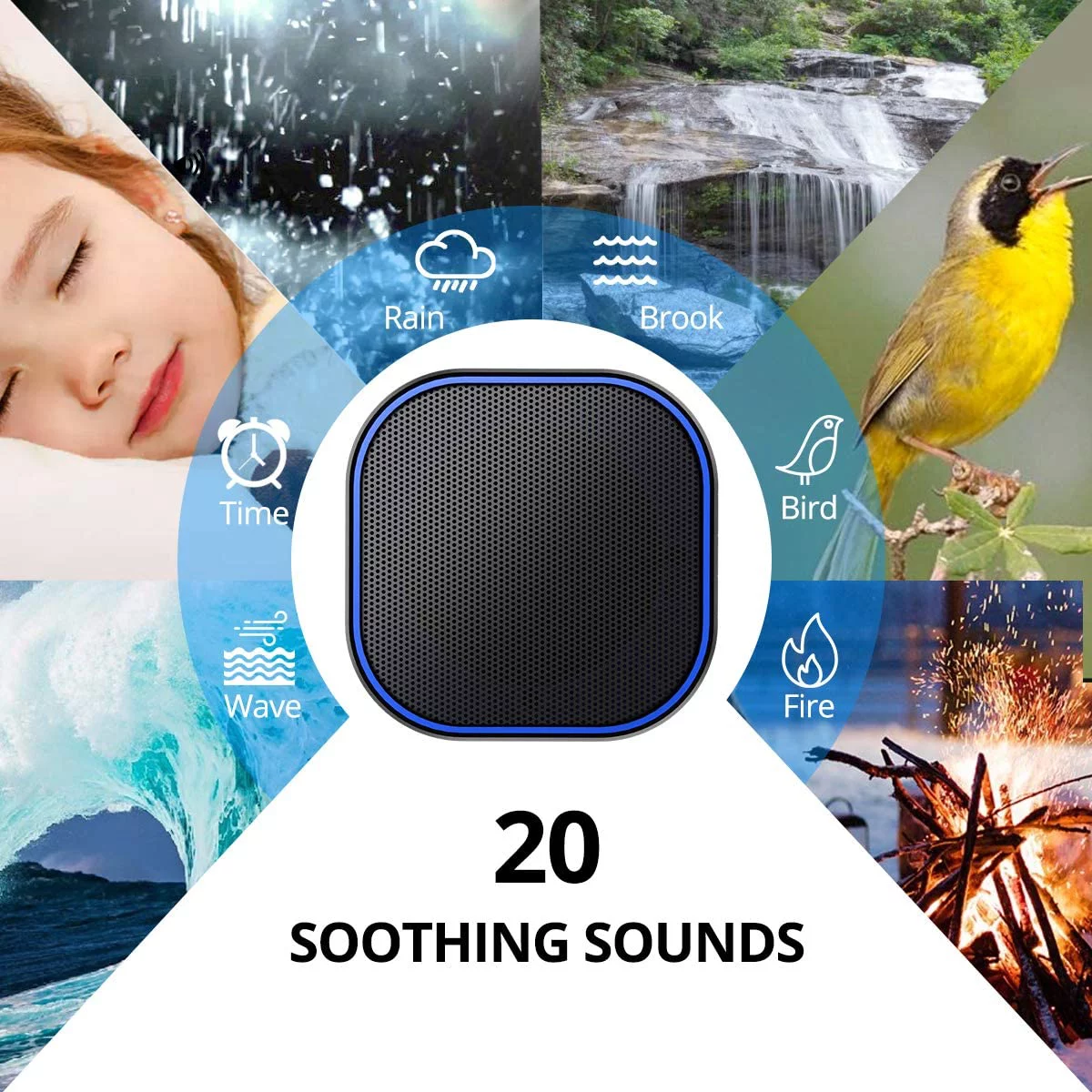 Magicteam Sound Machines White Noise Machine with 20 Non Looping Natural Soothing Sounds and Memory Function 32 Levels of Volume Powered by AC or USB and Sleep Sound Timer Therapy for Baby