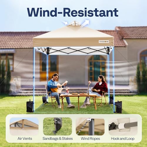 VIVOHOME 10x10ft Pop Up Canopy Tent One Push Setup Outdoor Portable Shelter Tent Heavy Duty with Wheel Carry Bag and 4 Sandbags, White
