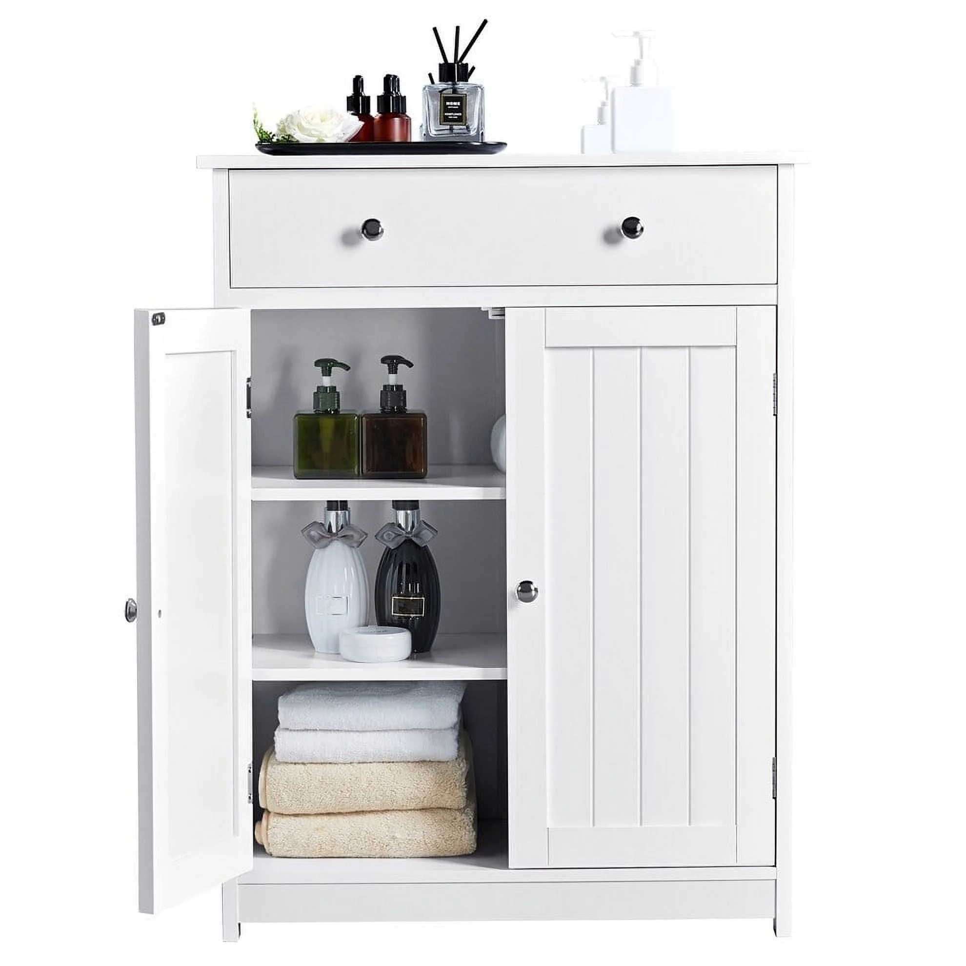 Yaheetech  Free Standing Bathroom Cabinet with 1 Drawer 2 Doors White