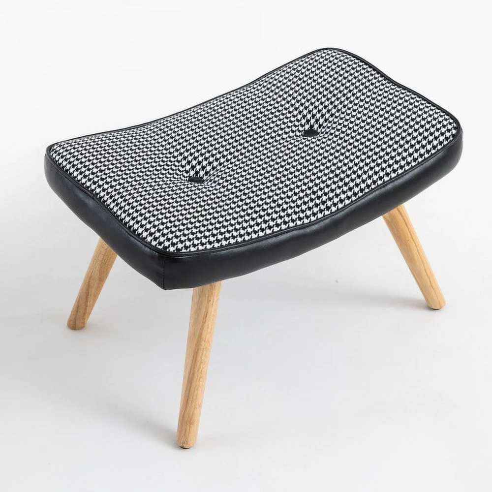 Wooden Step Ottoman,Wooden Step Stool For Adults,Square Cushion Foot Stool,Small Stool With Non-Slip Pad,Wood Stool Suitable For Bedroom, Living Room And Kitchen (Black)