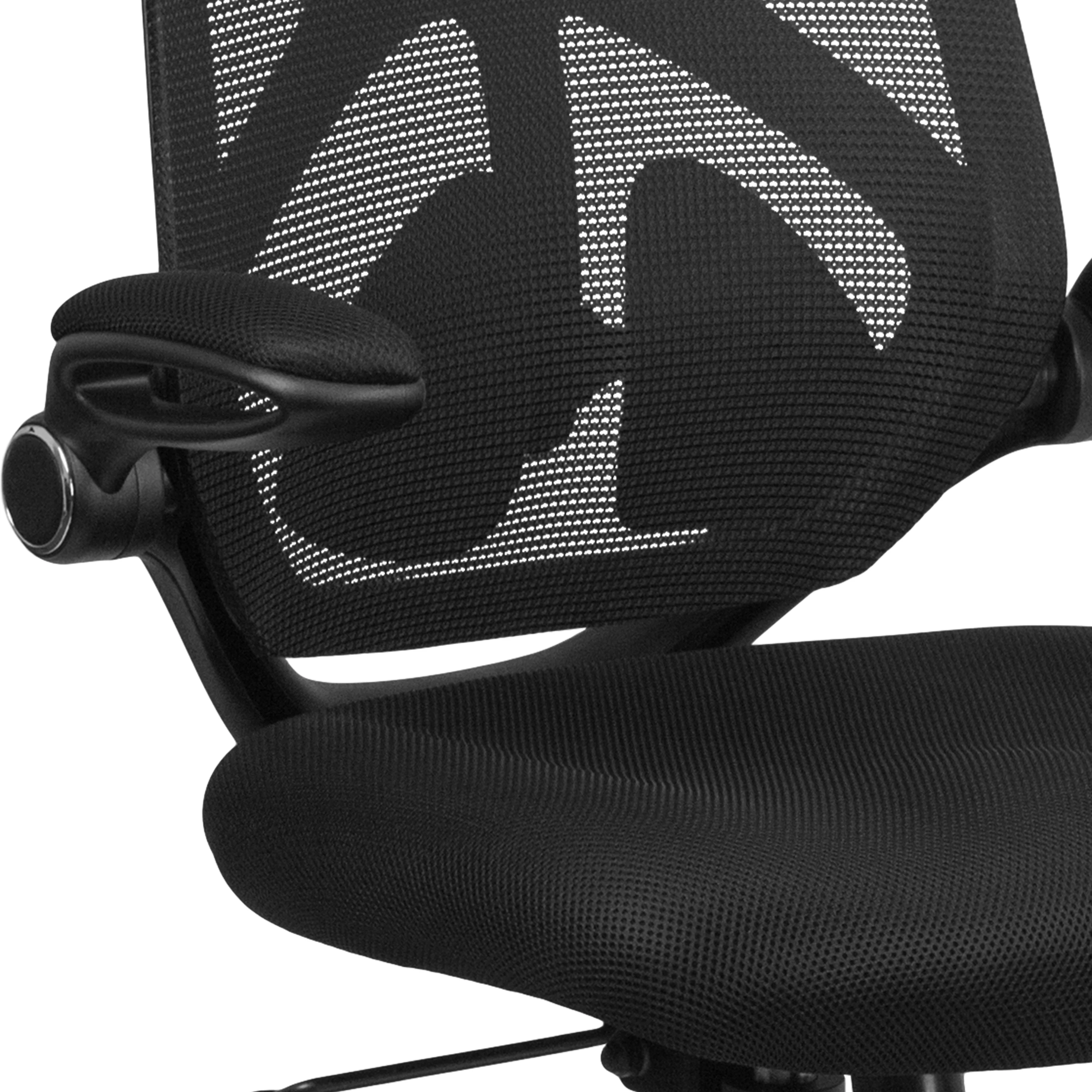 Flash Furniture Kimble High Back Black Mesh Executive Swivel Ergonomic Office Chair with Adjustable Lumbar, 2-Paddle Control and Flip-Up Arms
