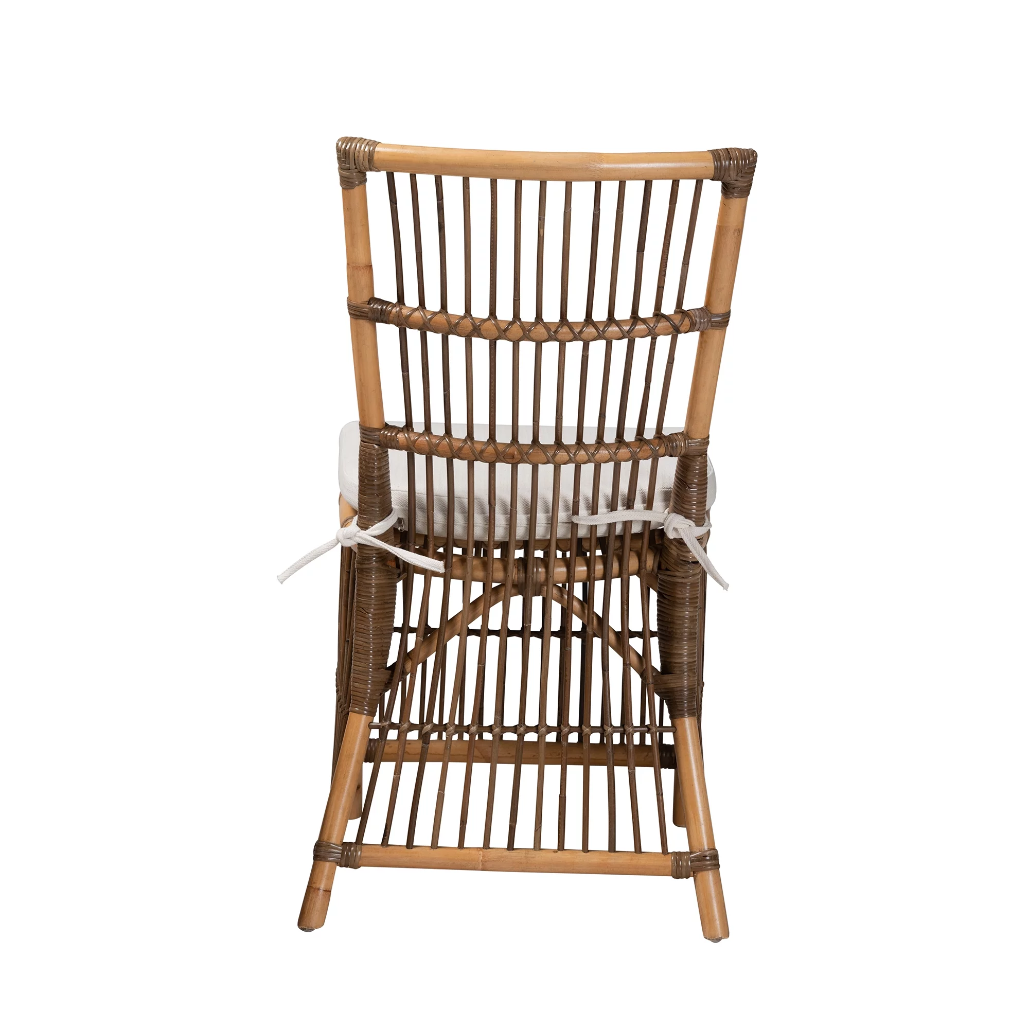 bali & pari Kim Modern Bohemian White Fabric and Natural Brown Rattan Dining Chair