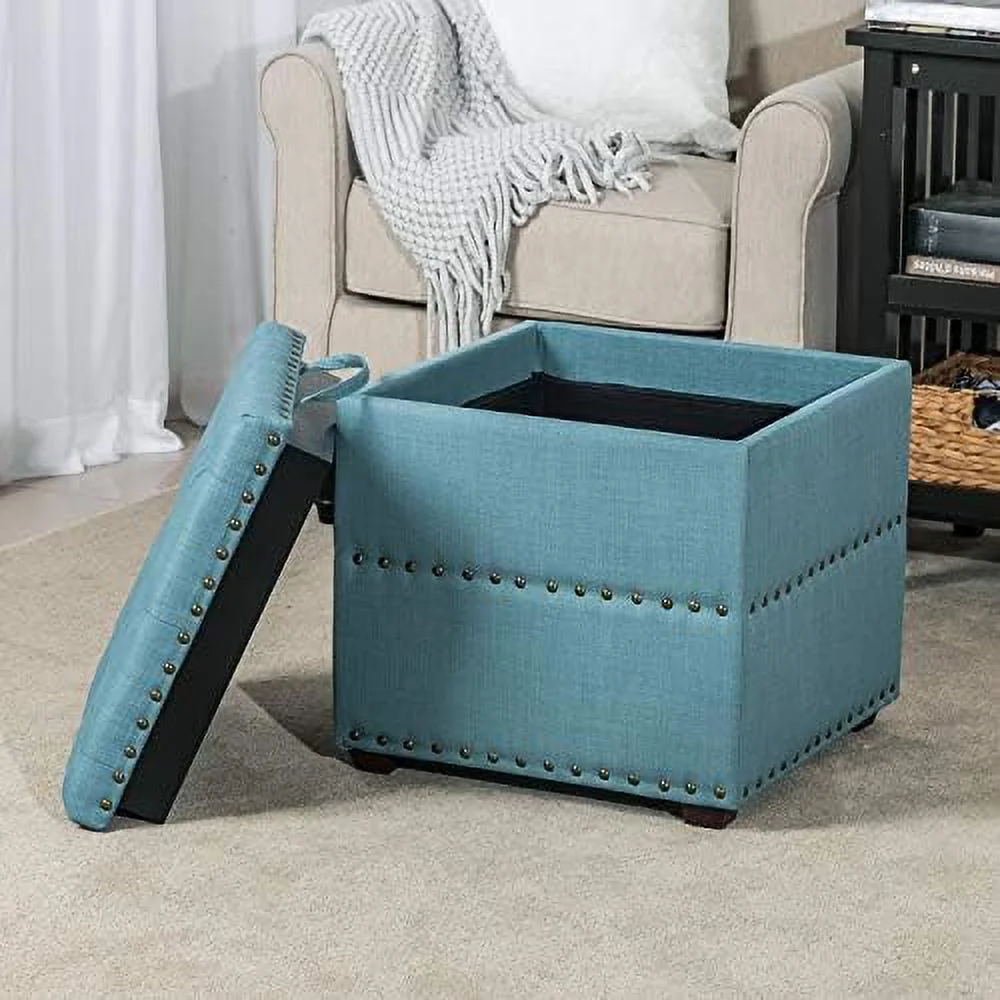 TJUNBOLIFE Ottoman Cube Foot  Stool Square Coffee Table with Tray Lid (Sky Blue)