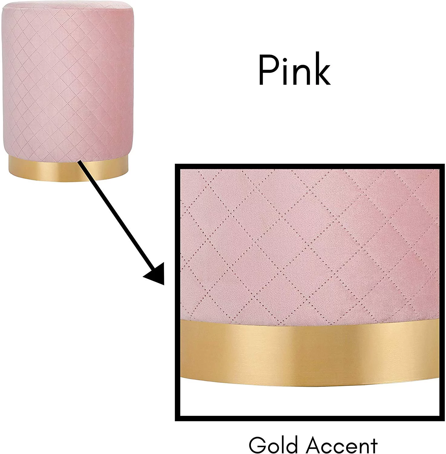 BirdRock Home Round Velvet Ottoman Foot Stool - Pink