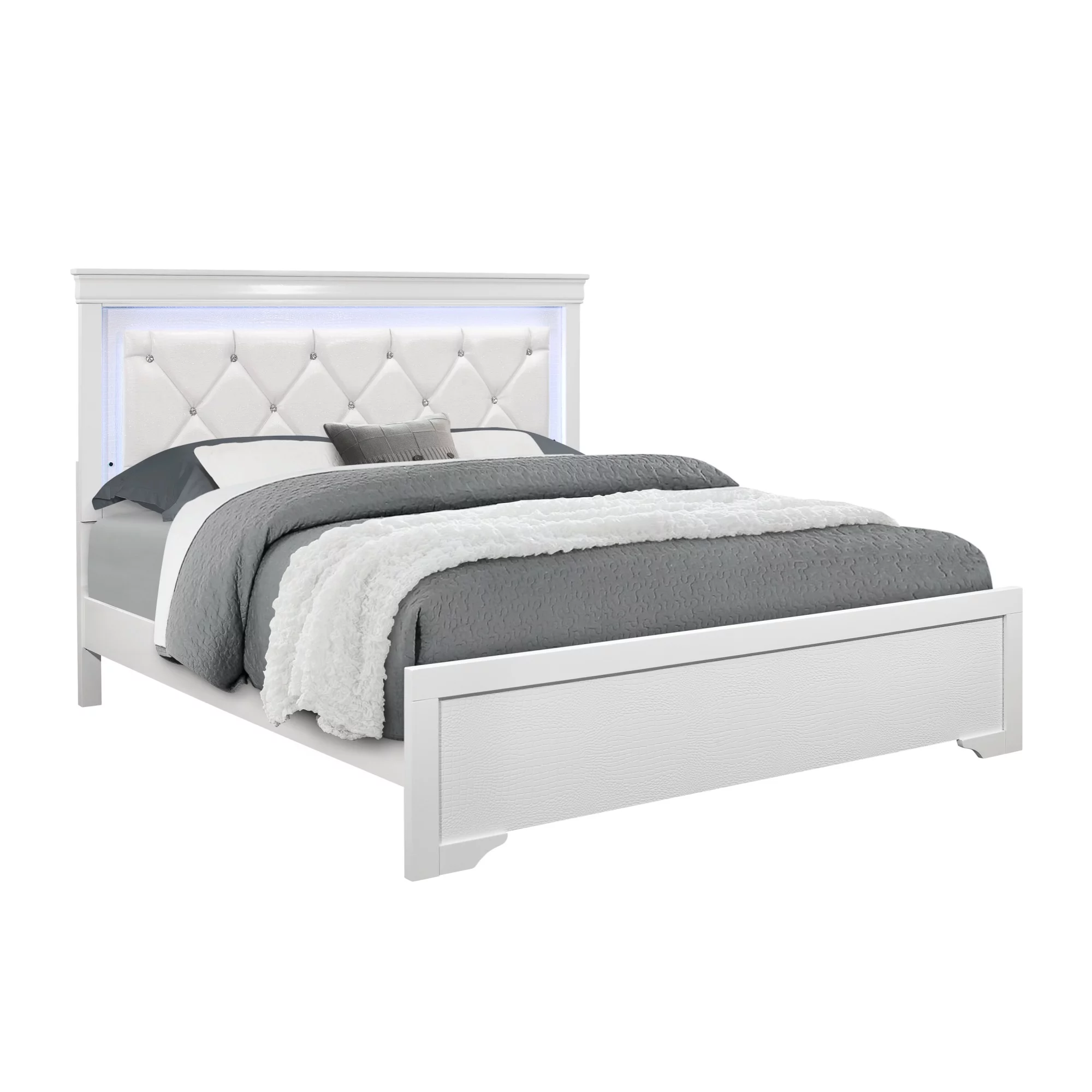 Global Furniture USA Pompei Metallic White King Bed w/ LED Light