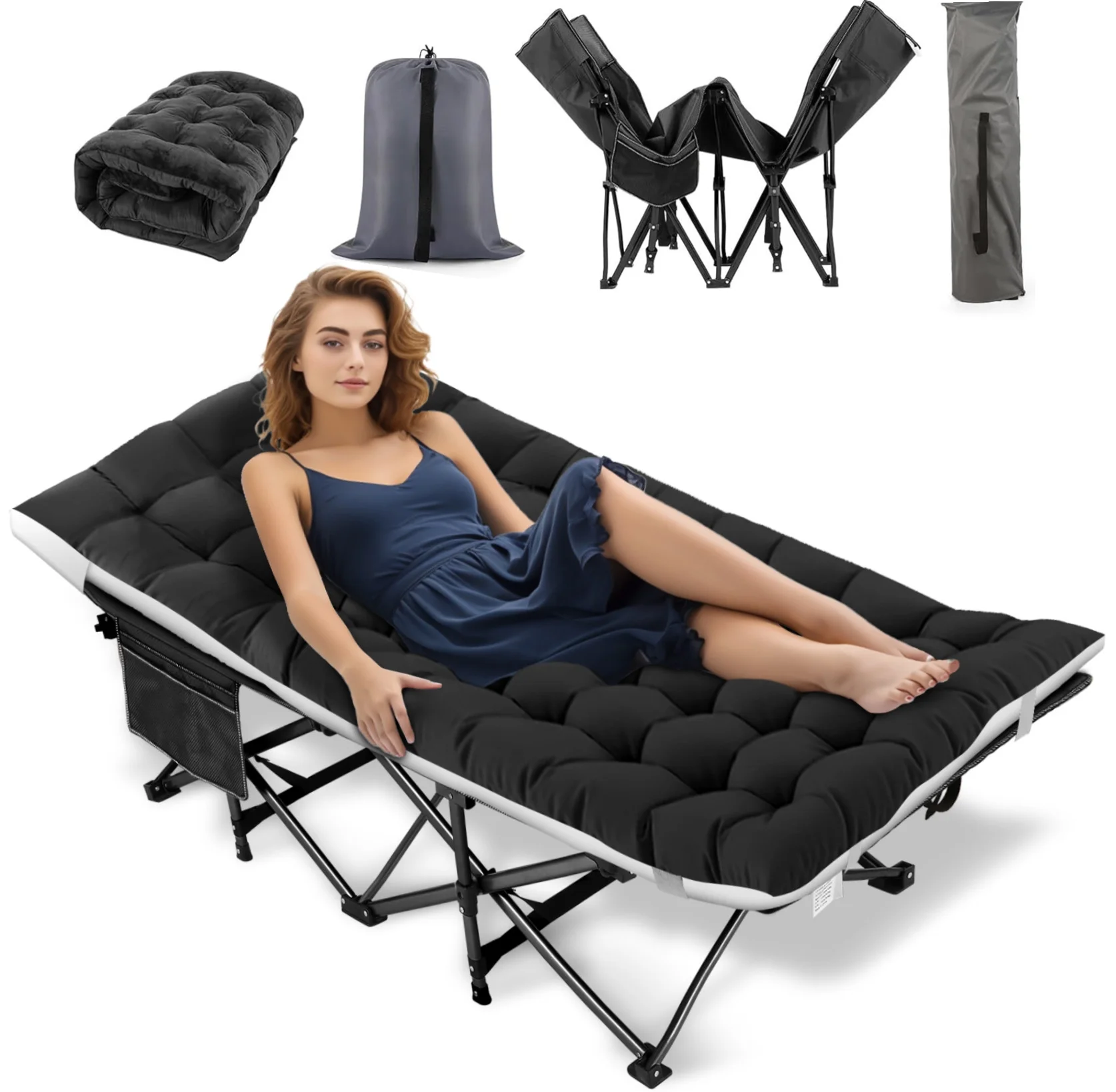 Adnoom Portable Folding Bed for Adults, 900LBS Folding Bed Cot with Removable Thick Mattress, Carry Bag, Heavy Duty Sleeping Cots Camping Bed for Outdoor, Office & Home