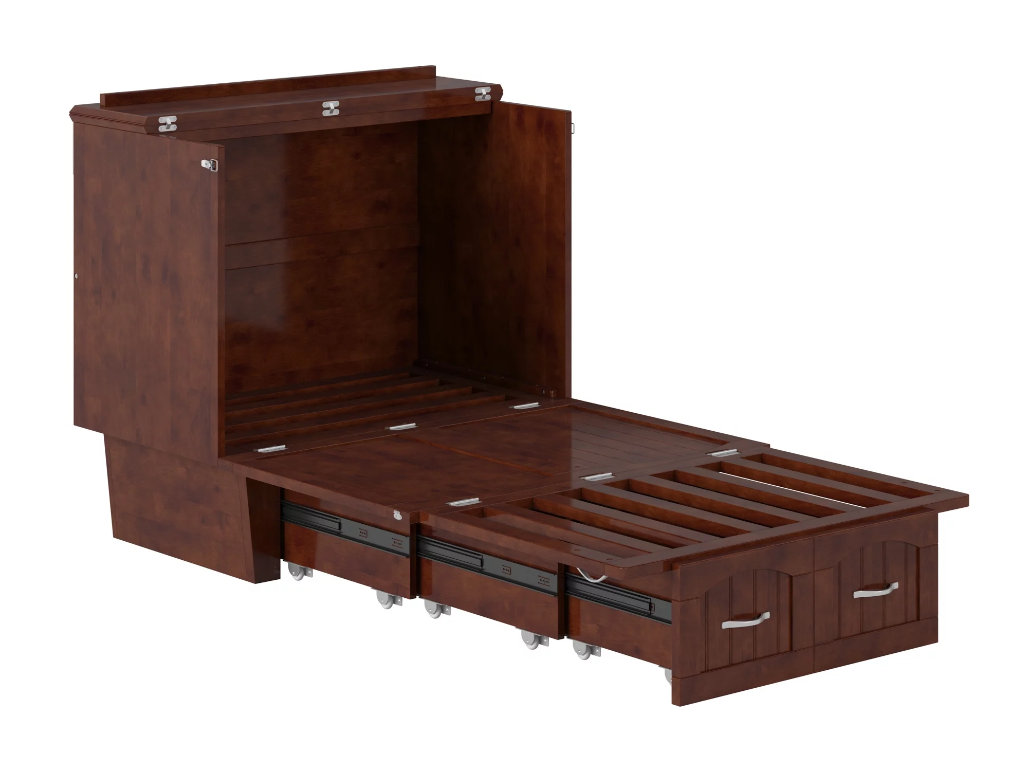 AFI Sydney Twin Solid Wood Murphy Bed Chest with Mattress, Drawer & Charger, Walnut