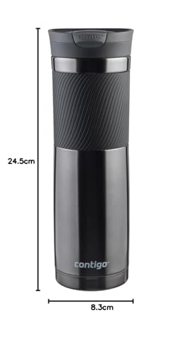 Contigo Byron Snapseal Travel Mug, Stainless Steel Thermal Mug, Vacuum Flask, Leakproof Tumbler, Coffee Mug with BPA Free Easy-Clean Lid, 590 ml, Black