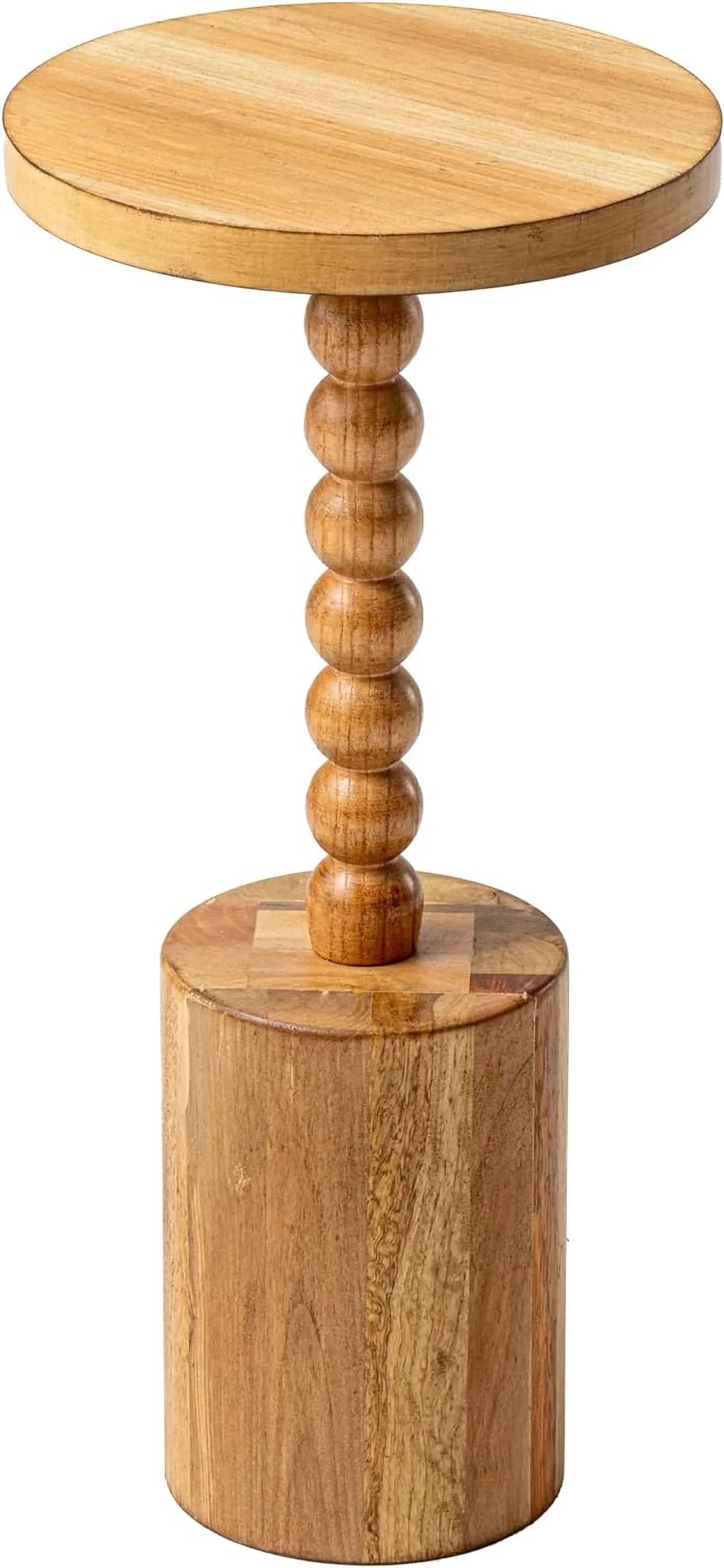 Pedestal End Table, Rustic Wood Drink Table with Base, Round Martini Table for Small Space Living Room, Bedroom, Natural Wood Color (PH03065-0)