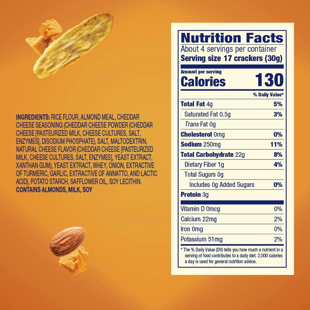 Blue Diamond Almond Nut-Thins Nut & Rice Cracker Snacks Cheddar Cheese 4.25 oz Pack of 4