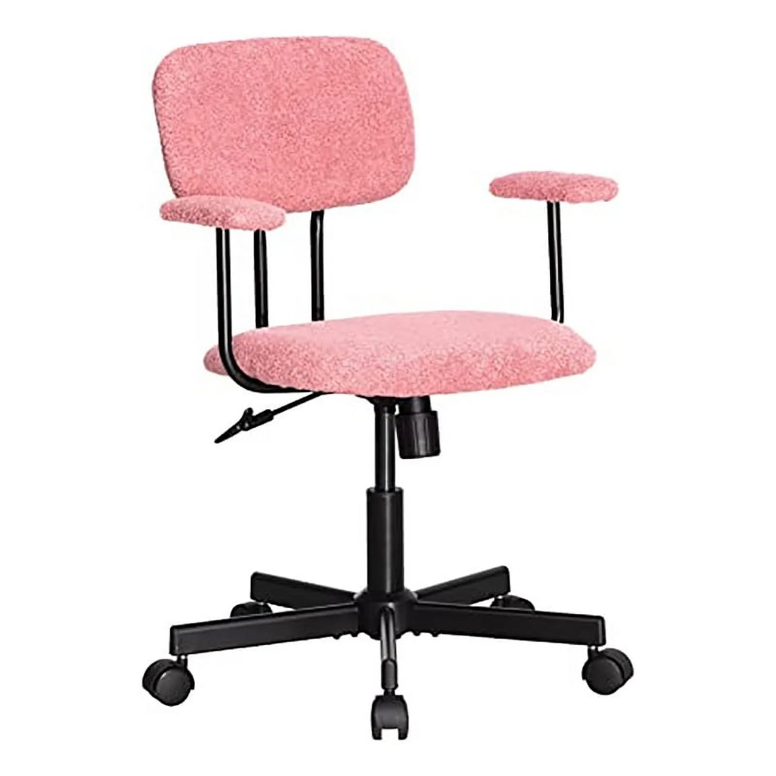 JJS Low Back Velvet Fabric Home Office Computer Chair with Armrest in Pink