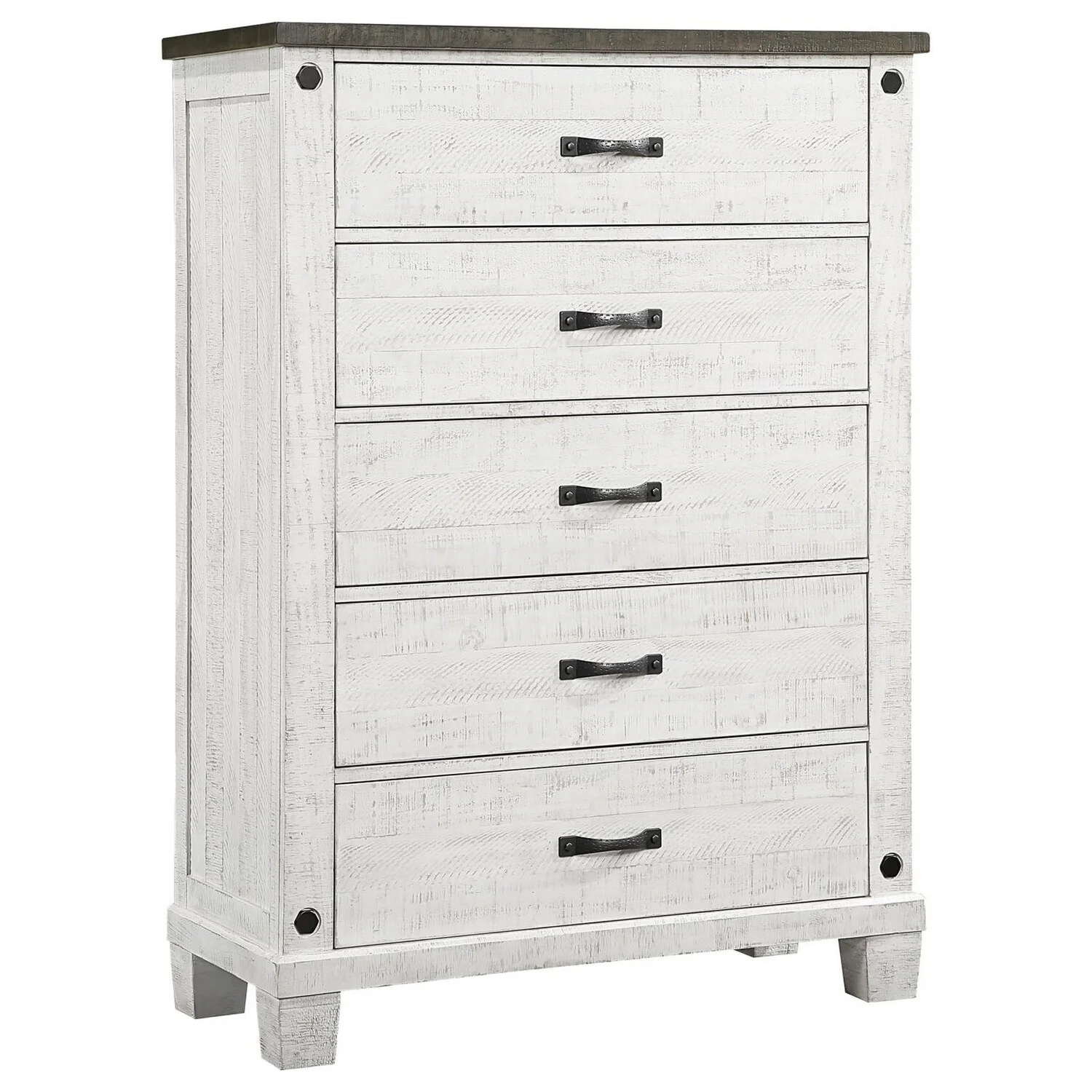Benjara BM306668 55 in. Lili Farmhouse White Pine Wood Tall Dresser Chest with 5 Drawers