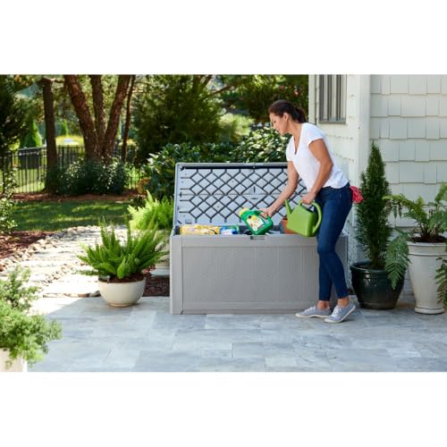 Rubbermaid Extra Large Resin Outdoor Storage Deck Box (134 Gal), Weather Resistant, Gray, Deck Organization for Home/Backyard/Pool Chemicals/Toys/Garden Tools/Porch/Patio Cushions