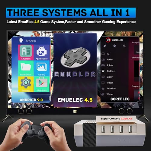 Kinhank Retro Game Console with 100000+Games,Super Console CUBE X3 Video Game Console with EmuElec 4.5/Android 9/CoreE,8K Output,2.4+5G,BT 4.0,Emulator Console Compatible with Most Emulators,Best Gift