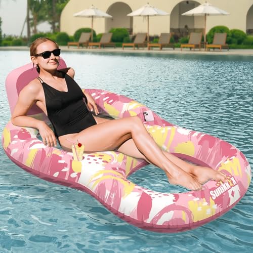 Pool Floats Adult with Backrest and 2 Cup Holder, Luxury Inflatable Chair Lounger Backrest, Cool Fun Pool Chair Floats for Summer, Swimming Pool, Beach, Enjoy Vacation