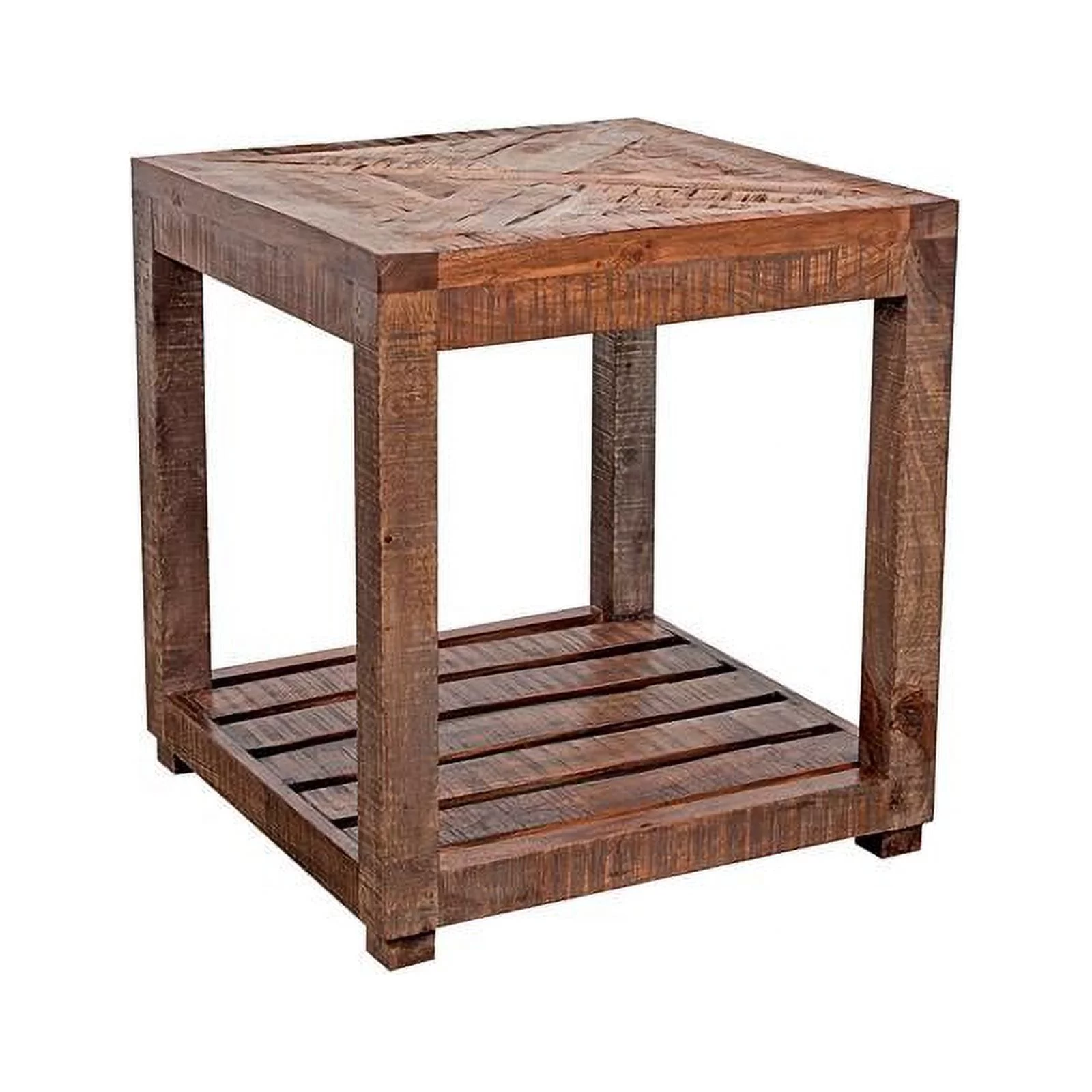 Home Square Unique Rustic Solid Acacia Wood End Table in Brown - Set of 2