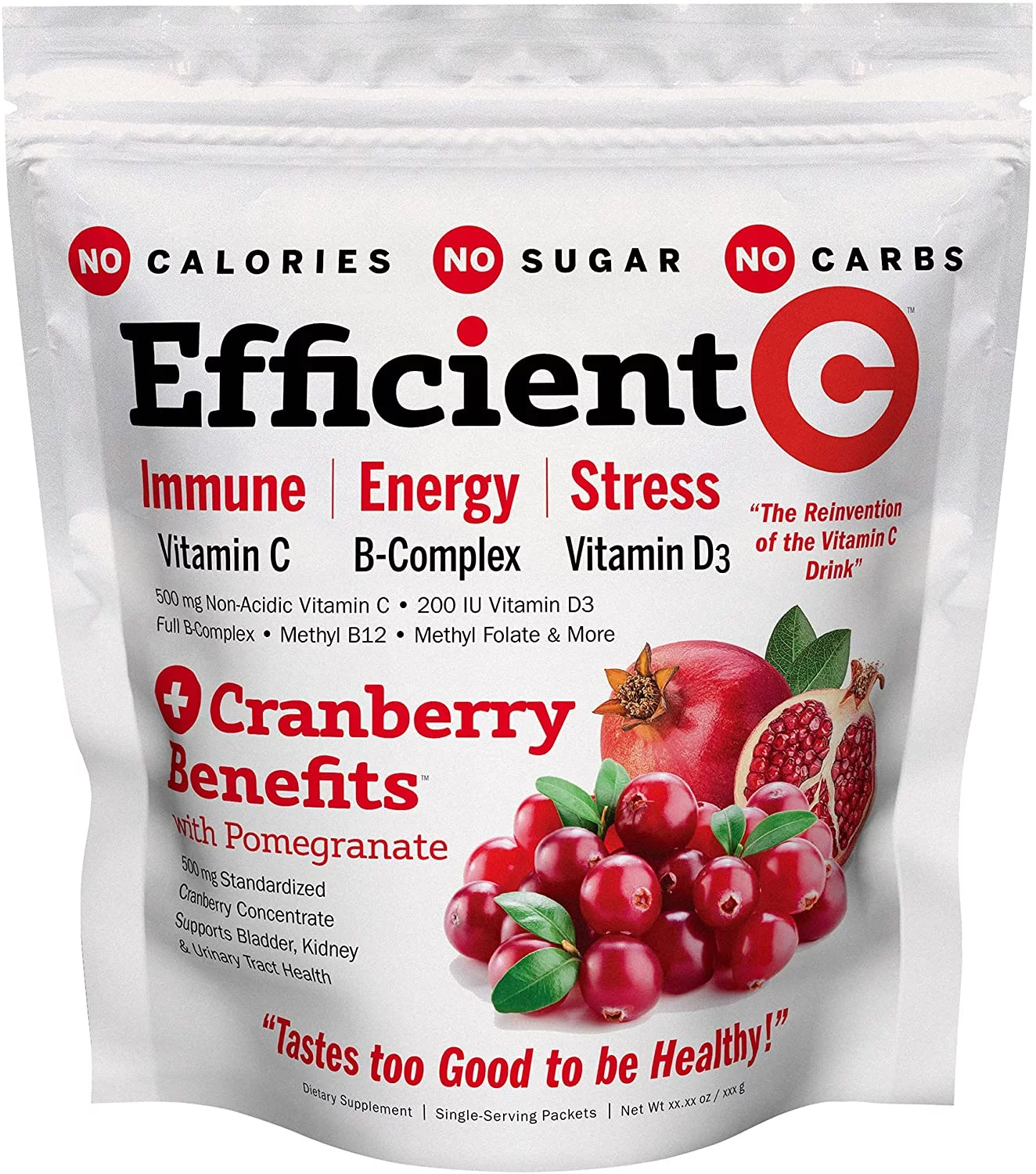 Andrew Lessman Efficient C + Cranberry Benefits  – Immune, Energy, Stress and Urinary Tract Support. Reinvention of The Vitamin C Drink. No Calories. No Sugar. No Carbs. Easy to Mix. 180 Packets