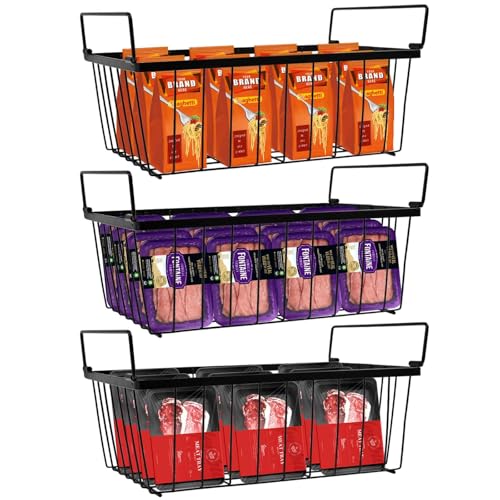 Freezer Organizer Bins, 3 Pack Stackable Chest Freezer Organizer Bins for 5 Cu Ft Deep Freezer, Chest Freezer Sort Frozen Meats, Freezer Storage Containers Deep Freezer Organizer Baskets