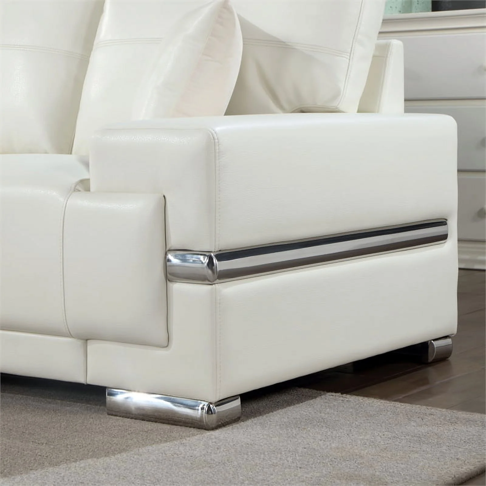 Furniture of America Thea Faux Leather Large Sectional with Ottoman in White