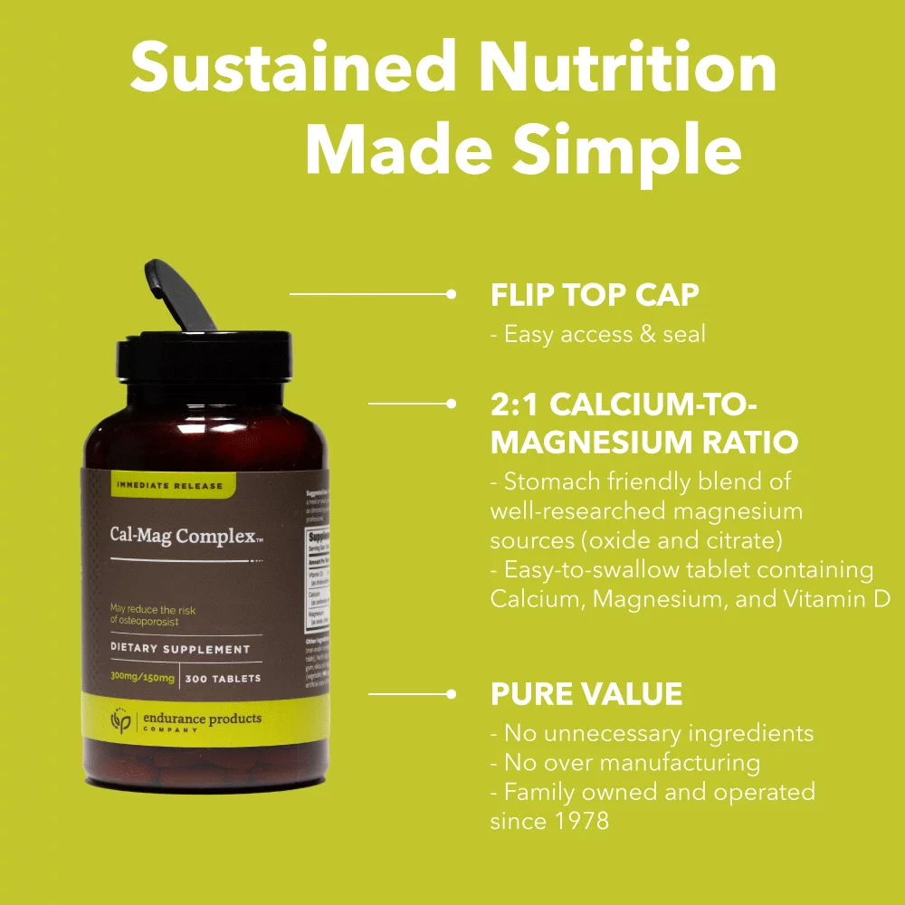 Calcium Magnesium Supplement (Cal-Mag Complex) - 300mg Calcium & 150mg Magnesium - 300 Tablets - Endurance Products Company