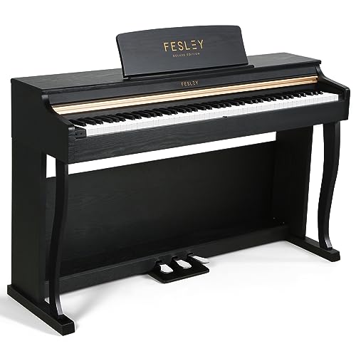 Fesley Digital Piano 88 Key Weighted Keyboard: Home Electric Pianoforte With Hammer Action For Professional,Upright Piano Keyboard with Dual 25W Speakers,Triple Pedal,Support Bluetooth,MIDI USB,Black
