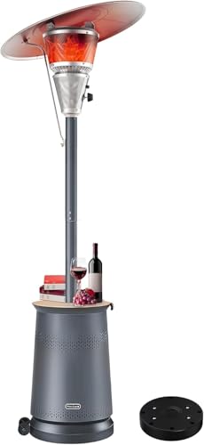 50,000 BTU Patio Heater for Outdoor Use With Adjustable Heat Focusing Top, Propane Patio Heater with Wheels, Stainless Steel Burner for Porch Garden Commercial Residential, Dark Brown