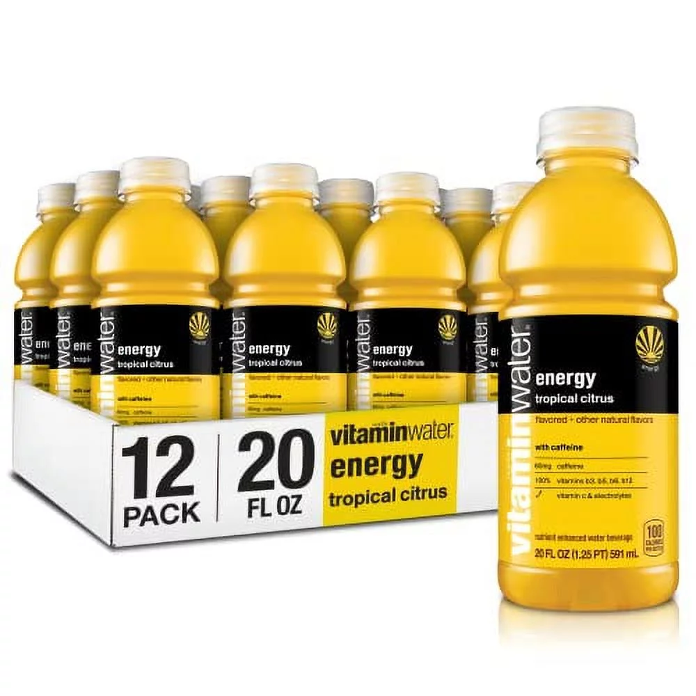 Vitaminwater Energy Electrolyte Enhanced Water W/ Vitamins, Tropical Citrus Drinks, 20 Fl Oz, 12 Pack