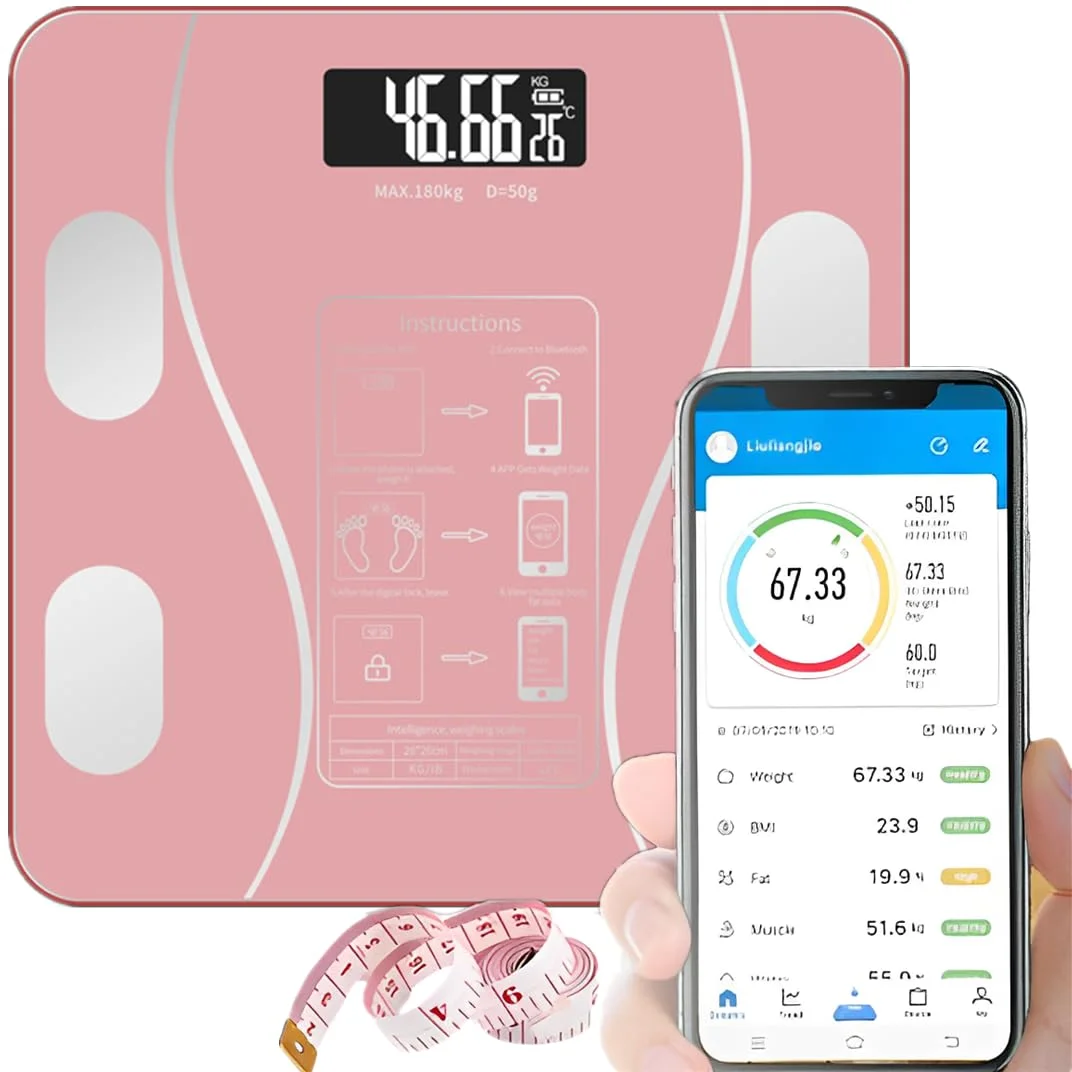 SUNPAUTO Bluetooth Body Fat Scale, Smart Digital Weighing Scale for Body Composition Analyzer with Smart phone App in Pink