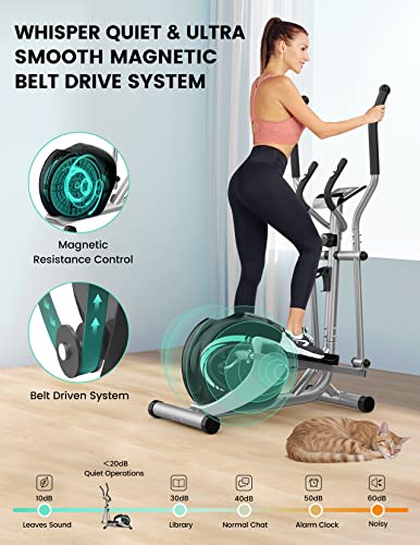 THERUN Elliptical Machine for Home, Magnetic Hyper-Quiet Compact Elliptical Exercise Machine w/ 8 Levels Adjustable Resistance, 6KG Flywheel, Pulse Sensor, LCD Monitor, Bottle Holder
