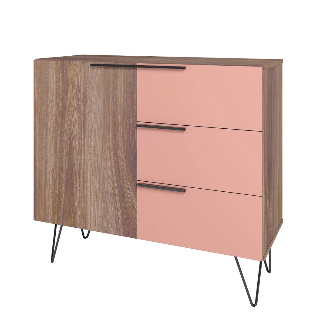 Manhattan Comfort Beekman 35.43 Dresser with 2 Shelves in Brown and Pink