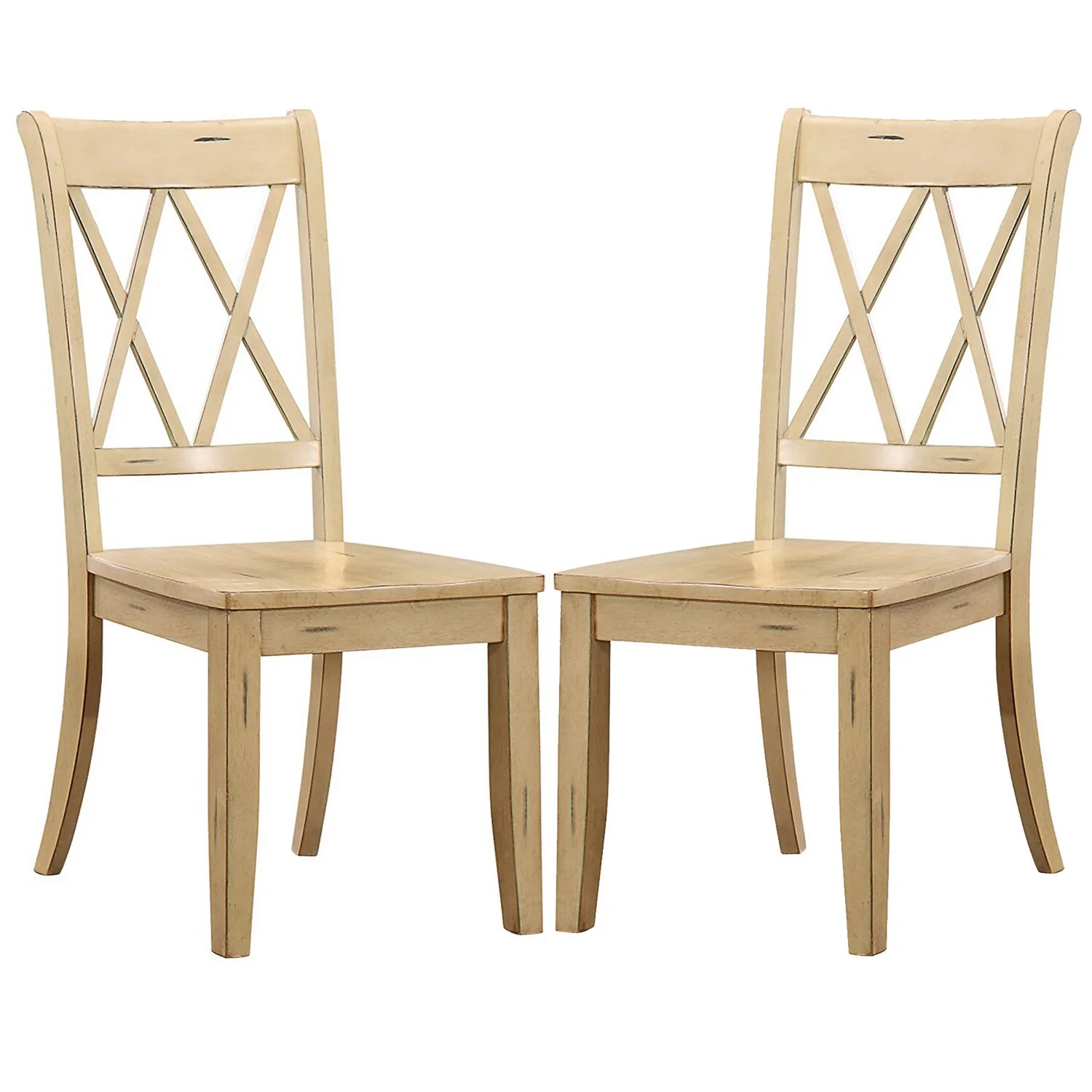 Benzara Pine Veneer Side Chair With Double X Cross Back, Sand, Set of 2