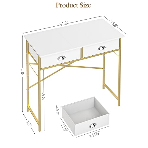 Small Vanity Desk No Mirror for Kids Bedroom, 31.5 Inch Vanity Table with Drawers, Makeup Vanity Desk for Narrow Spaces, White Dreessing Table(No Mirror)