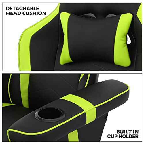 MoNiBloom Video Gaming Chair Racing Style Single Living Room Sofa Recliner with Detachable Headrest, Ergonomic Comfy Home Theater Seating Game Lounge Chair w/Retractable Footrest and Cup Holder, Grey