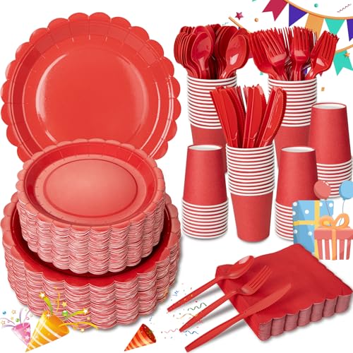 LIYH 350 Pcs Ivory Paper Plates and Napkins 50 Guest Cream Party Supplies Include Ivory Scalloped Disposable Paper Plates Cocktail Napkins Cups Spoons Forks Knives for Baby Shower,Birthday