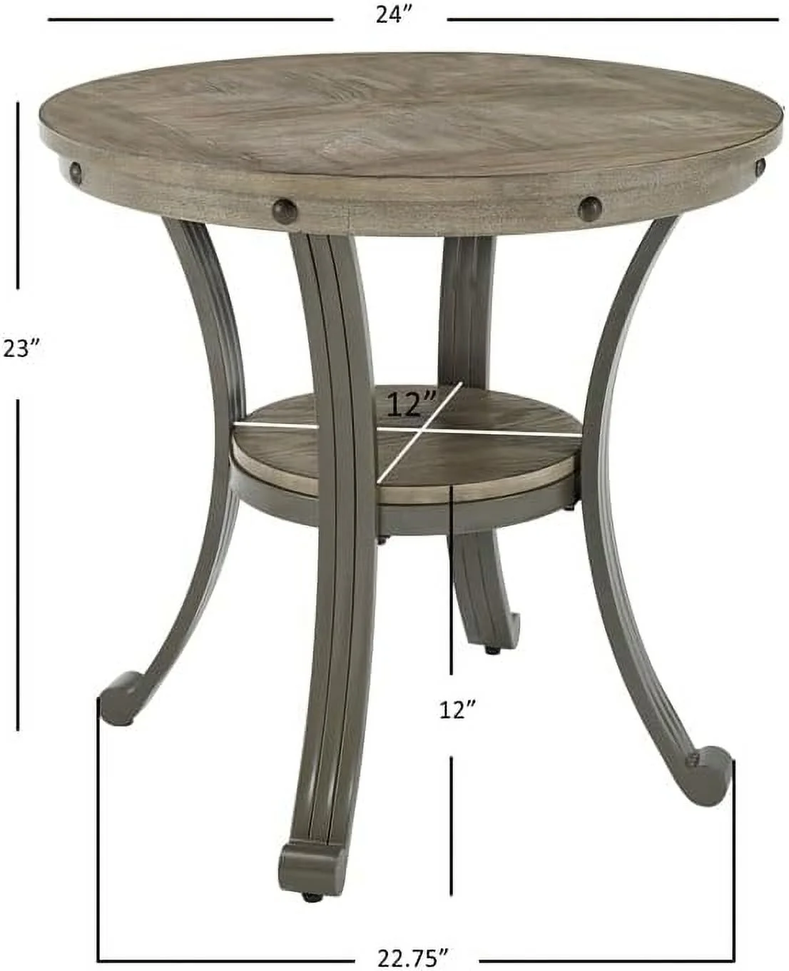 Linon Metal And Wood Round Side Accent Table In Pewter
