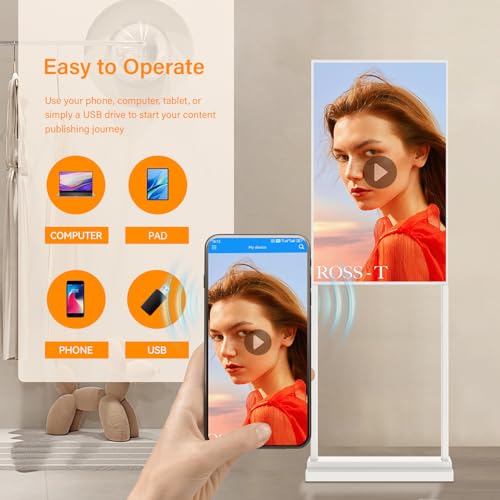 32 inch Digital Signage Kiosk LCD Advertising Display Menu Displays Indoor Floor Standing Vertical Poster White 2+32GB 2K 700nits Android OS with USB