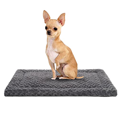 Washable Dog Bed Mat Ultra Soft Dog Crate Pad Comfy Fluffy Pet Kennel Beds Dog Sleeping Mattress for Large Jumbo Medium Small Dogs, 41 x 27 Inch, Gray