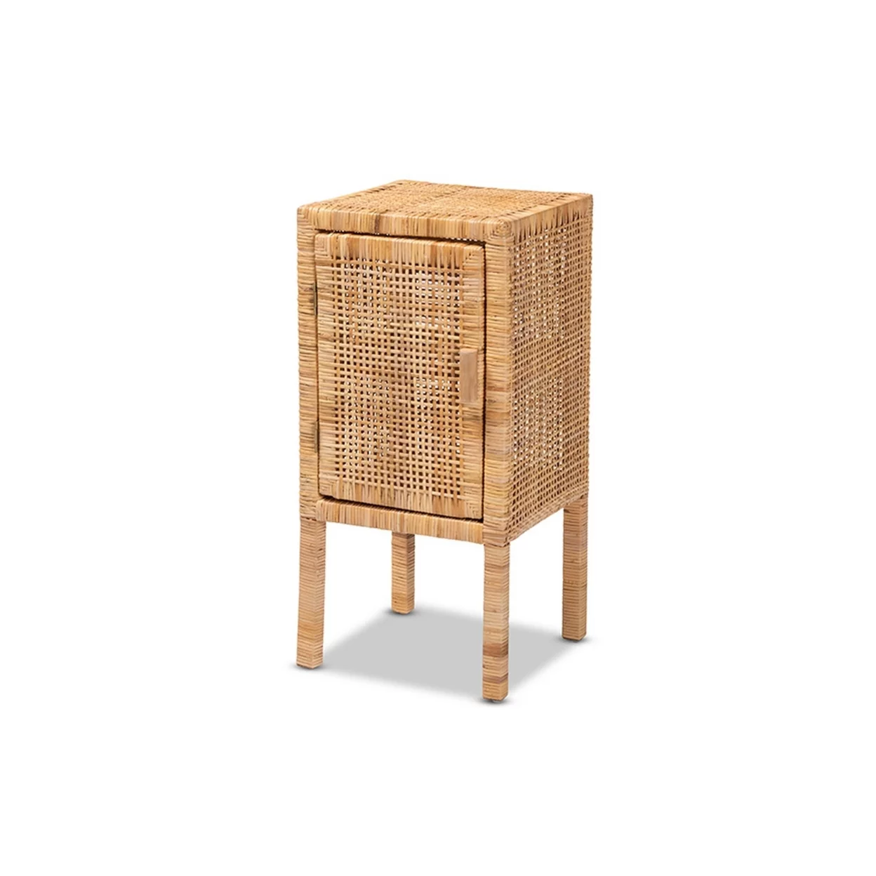 Baxton Studio Vivan Modern Bohemian Natural Brown Rattan 1-Door Nightstand